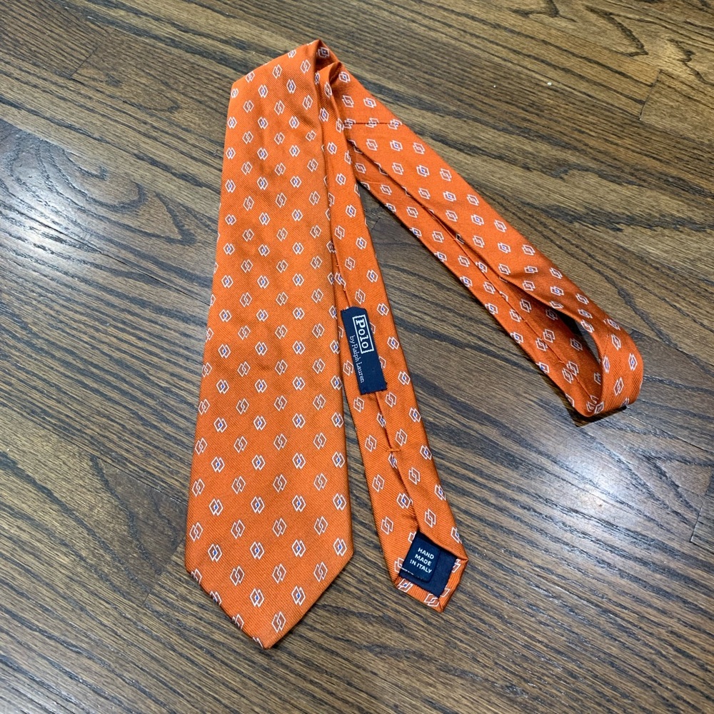 Vintage Polo by Ralph Lauren 100% Silk Tie Orange Patterned Made in Italy